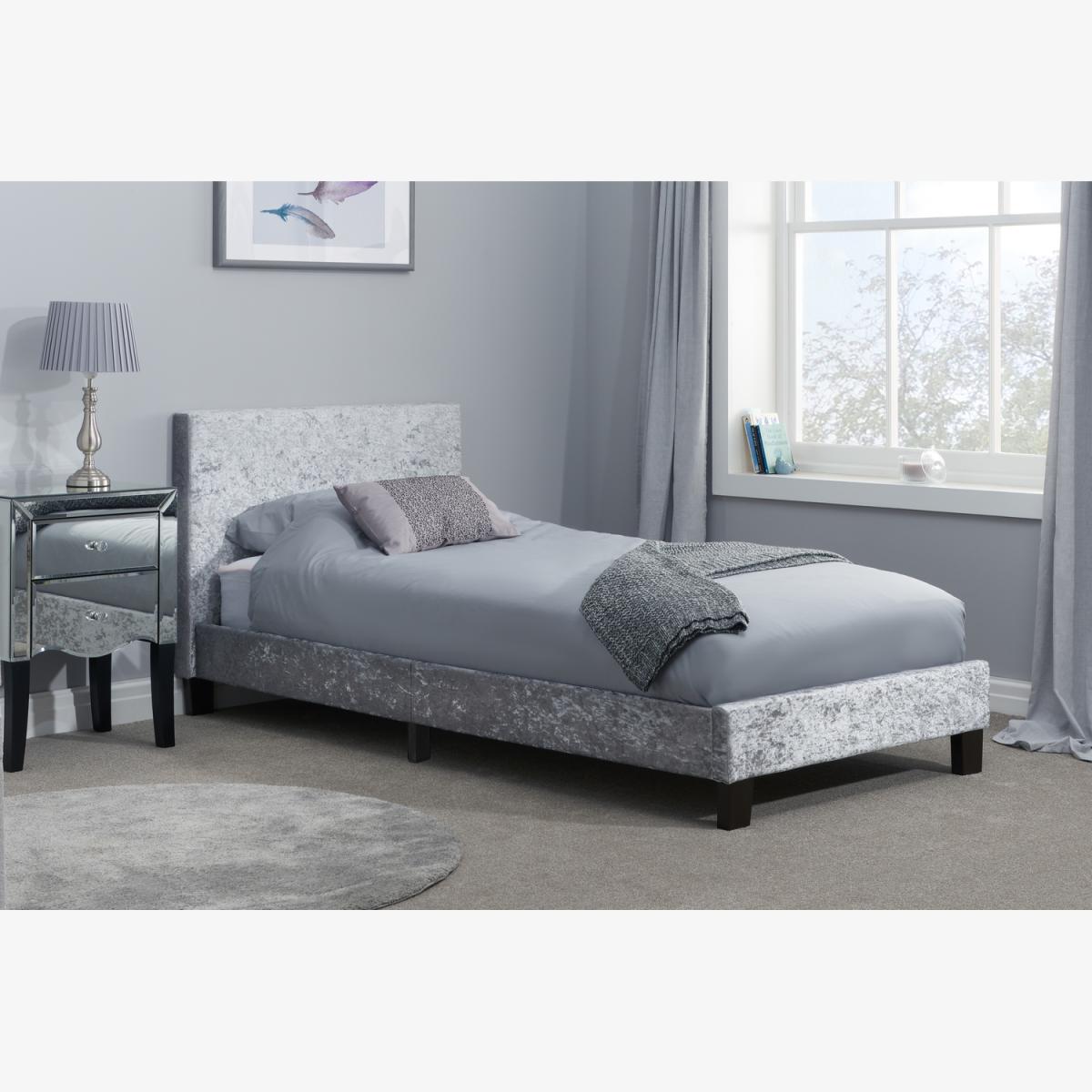 Berlin Single Bed - Steel Crushed Velvet