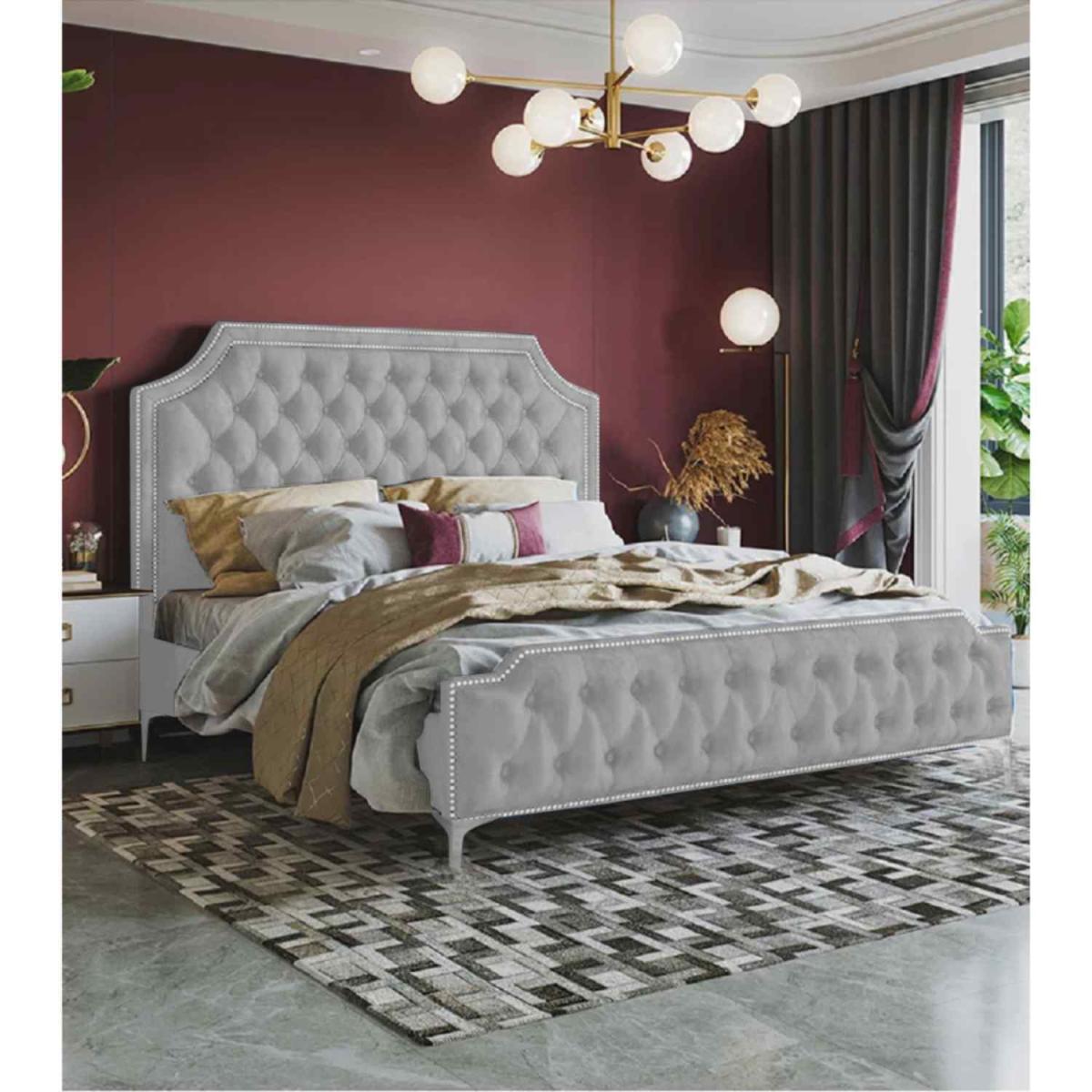 Francesco Upholstered Plush Velvet Bed Frame - Grey / Single – image 2