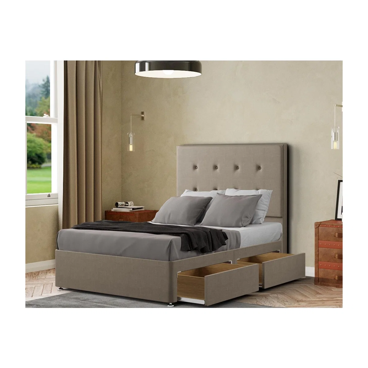 Darlington Divan Bed 2 Drawers Floor Standing Headboard Malham Weave - Mink / Single