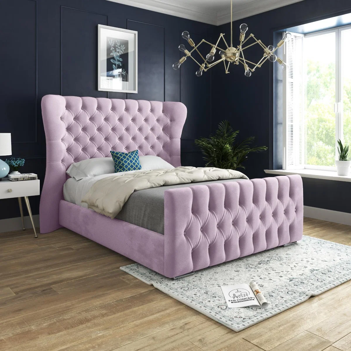 Parma Wide Curved Winged Upholstered Soft Velvet Bed Frame - Pink / Small Single – image 1