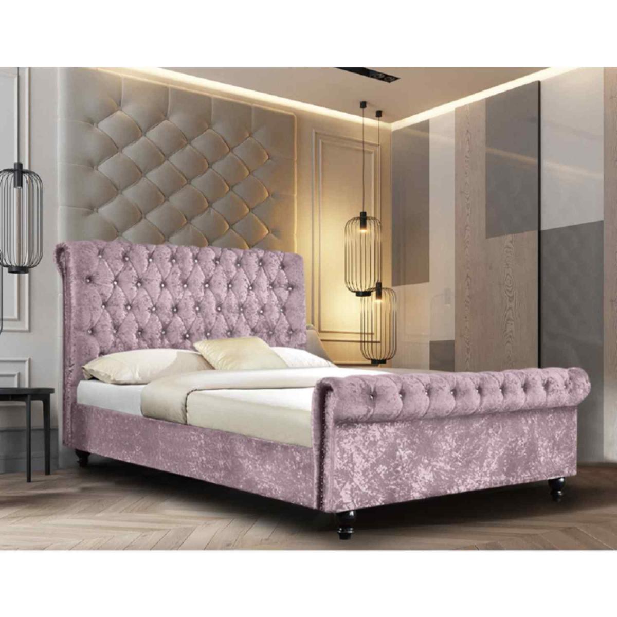 Alice Upholstered Crush Velvet Bed Frame - Pink / Single – image 2