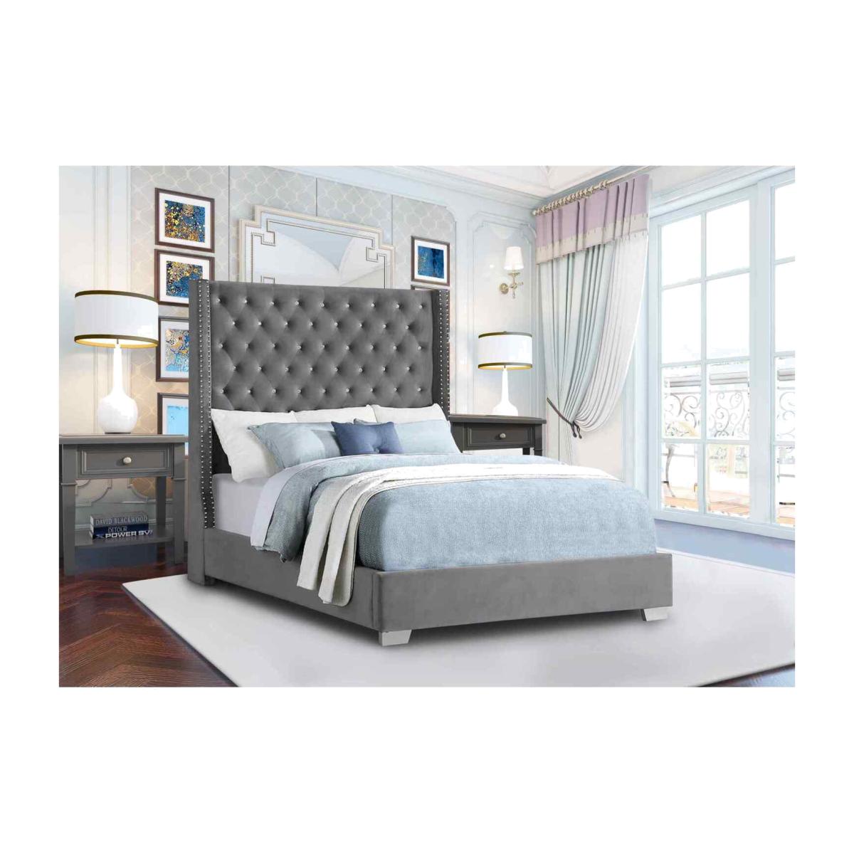 Noah Upholstered Plush Velvet Bed Frame - Grey / Single – image 1
