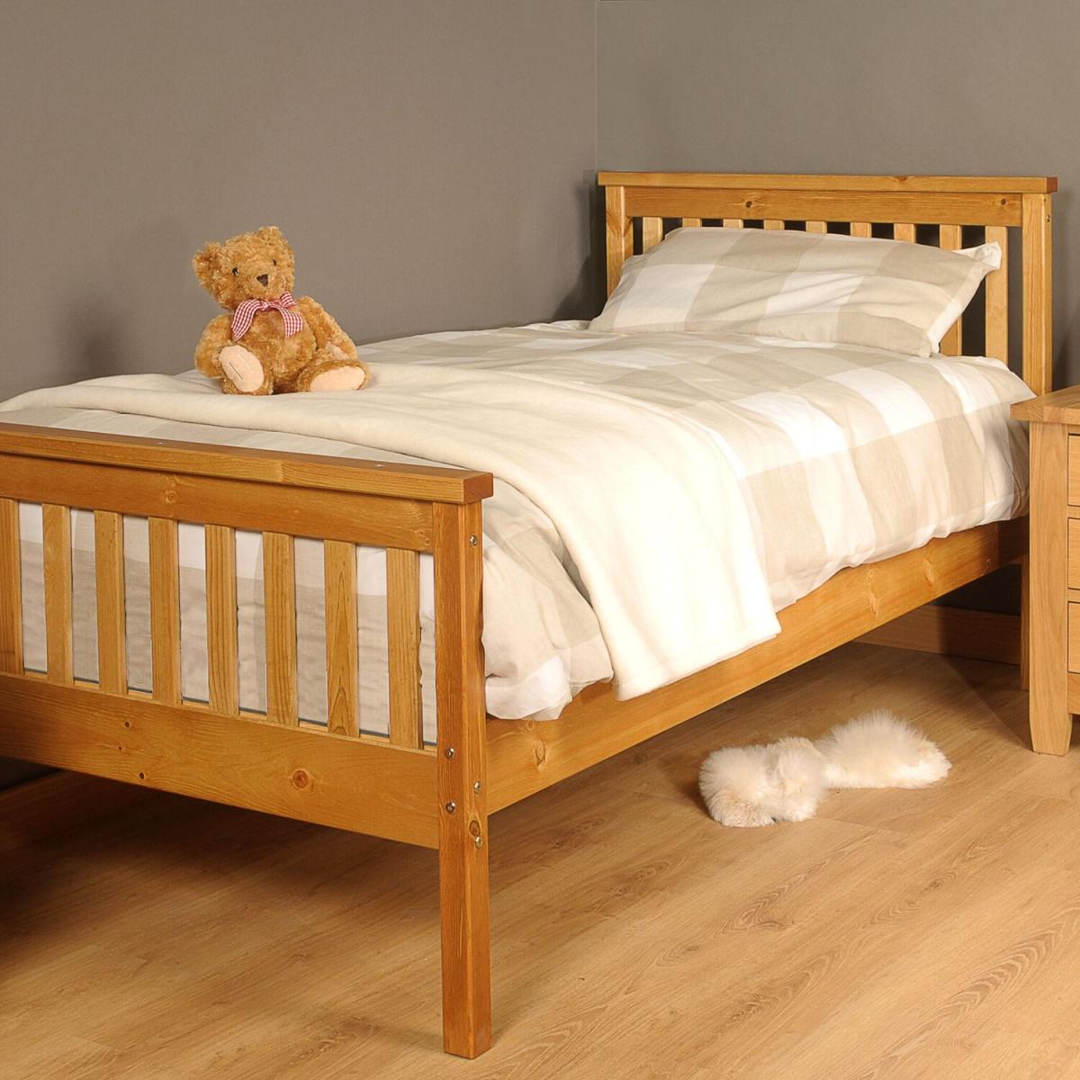 Pine Wooden Bed Frame in White or Caramel - Caramel / Single – image 2