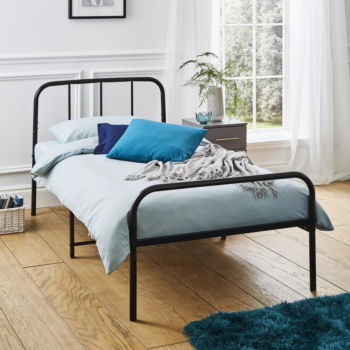 Single Extra Strong Metal Bed Frame with Rounded Head In Black - Black – image 1