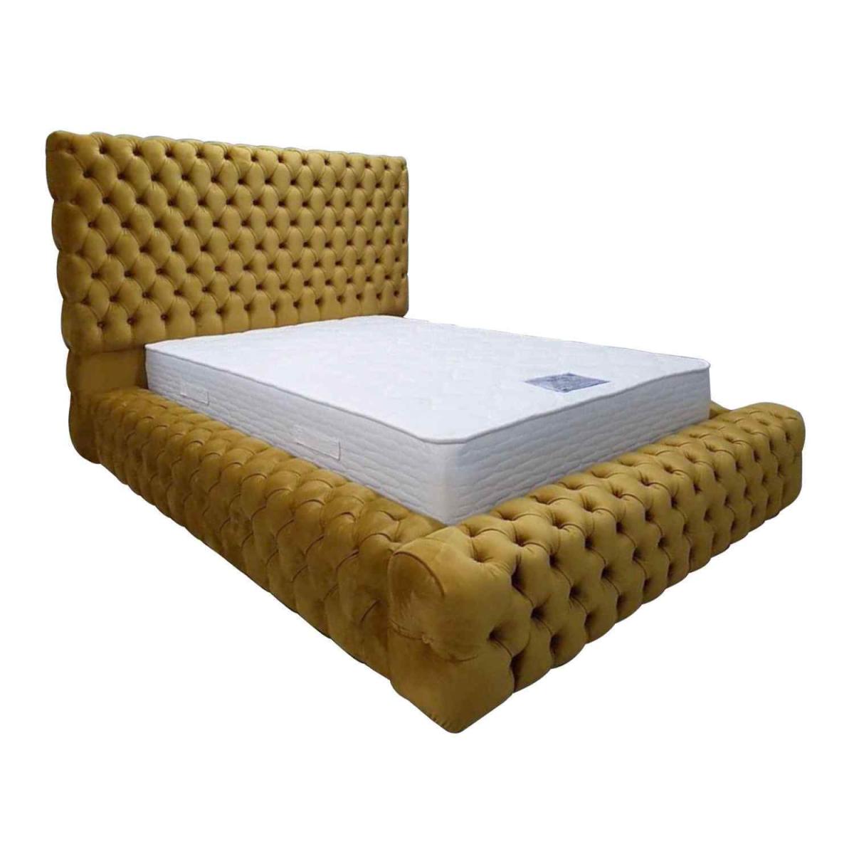 Sophia Upholstered Plush Velvet Bed Frame - Yellow / Single – image 2