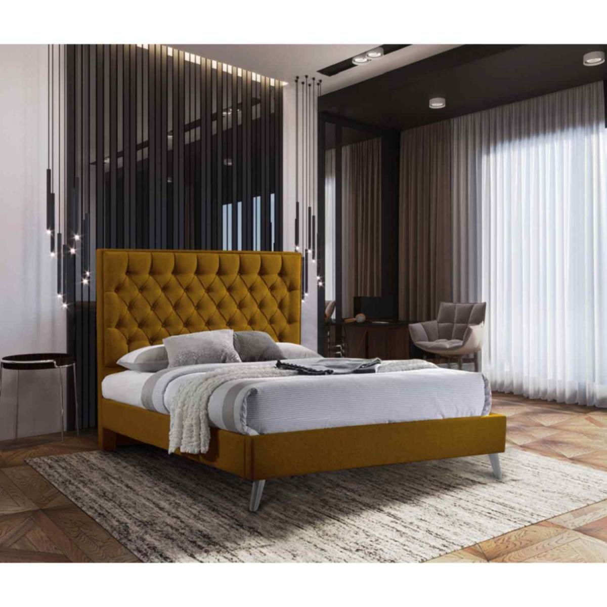 Anna Contemporary Plush Velvet Bed Frame   - Yellow / Single – image 2