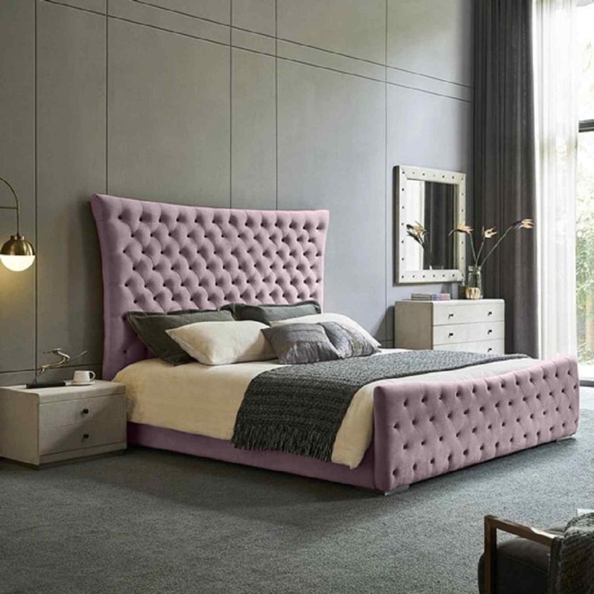 Ondrea Upholstered Plush Velvet Bed Frame - Pink / Single