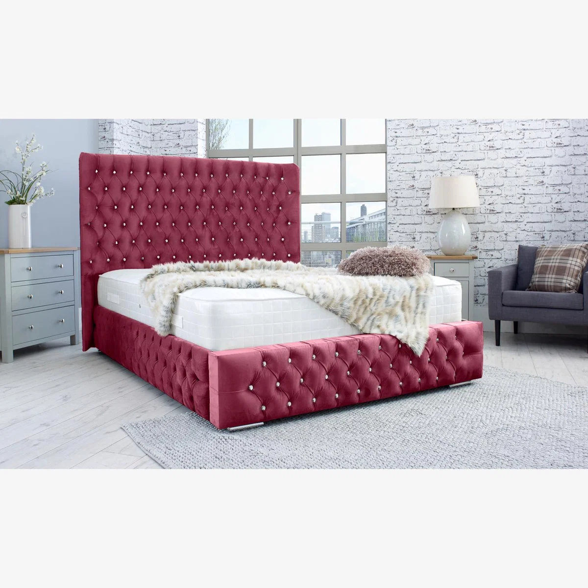 Bello Plush 4 Inch Solid Thick Bed Frame With Curved Headboard - Maroon / Single