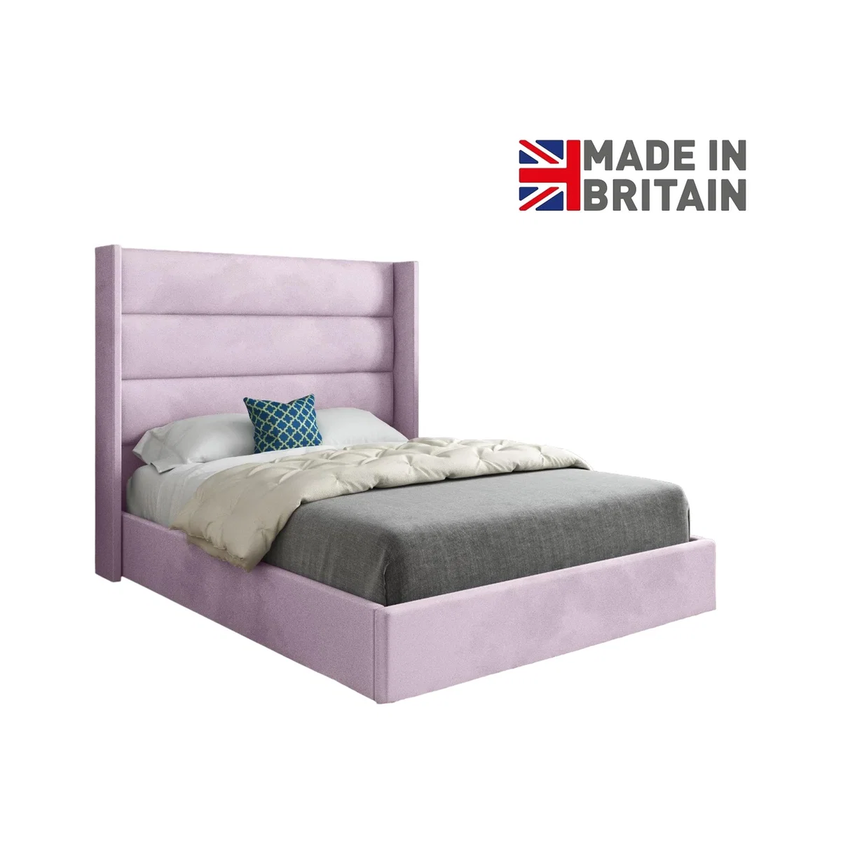 Nuno Straight Winged Upholstered Soft Velvet Bed Frame - Pink / Small Single – image 1