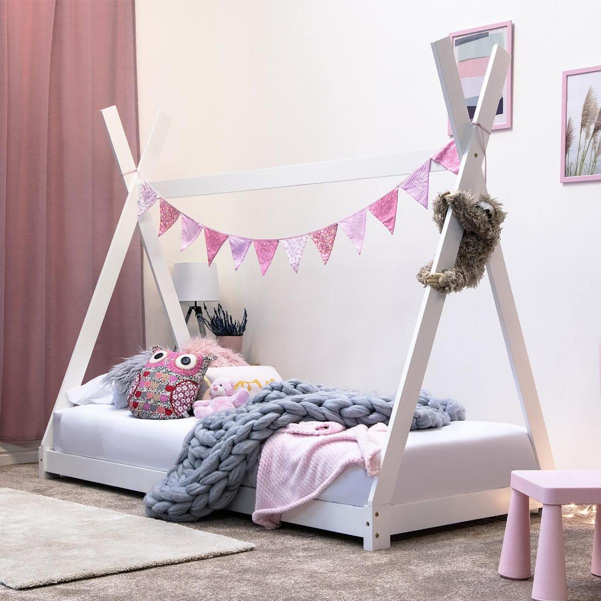 Tent Teepee Single Kids Bed Frame - White or Pine - White – image 3