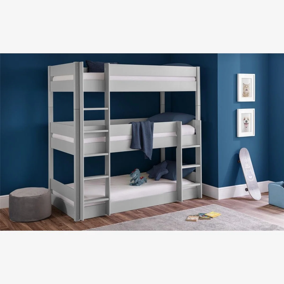 Single Premium Triple Bunk Bed - Dove Grey – image 1