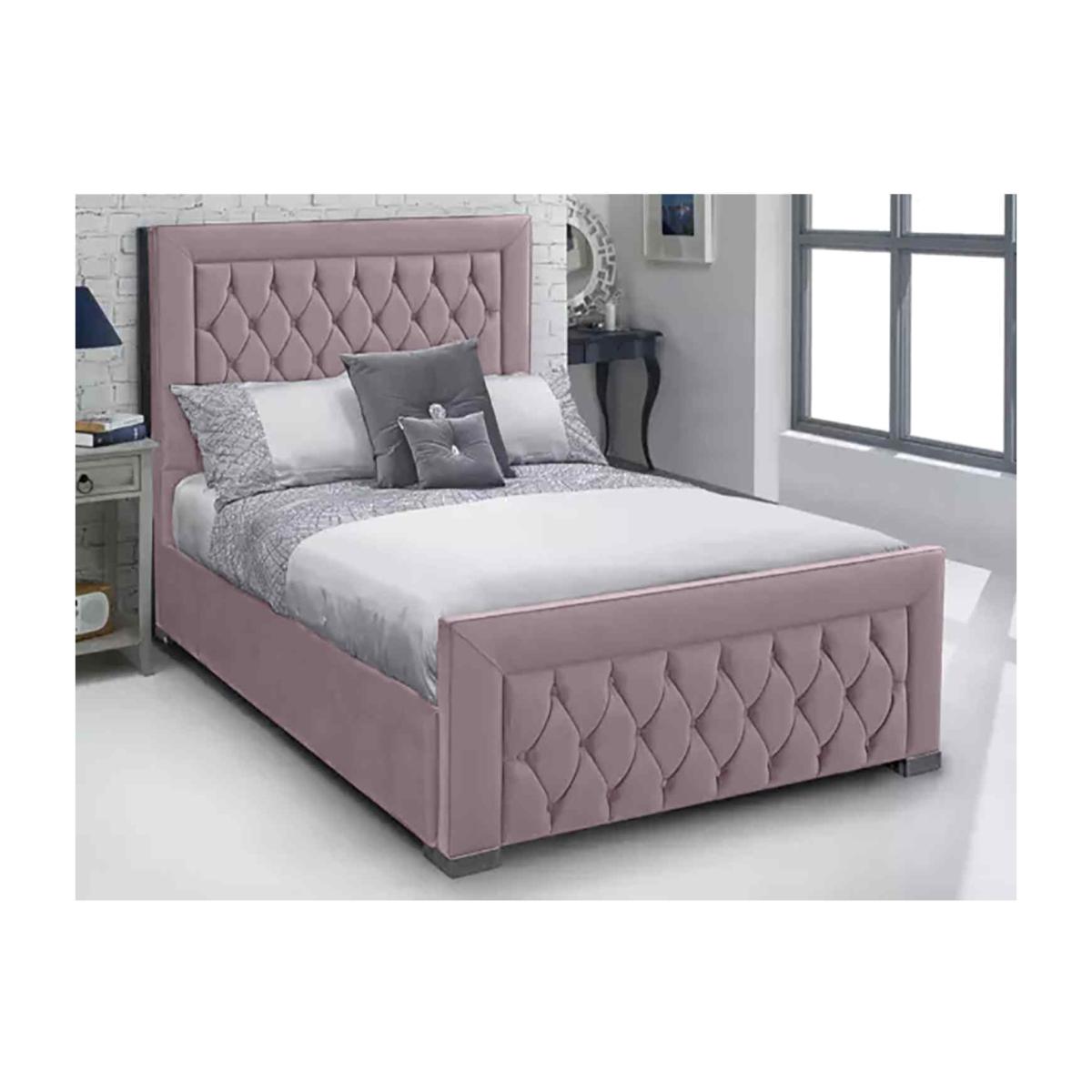 Luis Upholstered Plush Velvet Bed Frame - Pink / Single