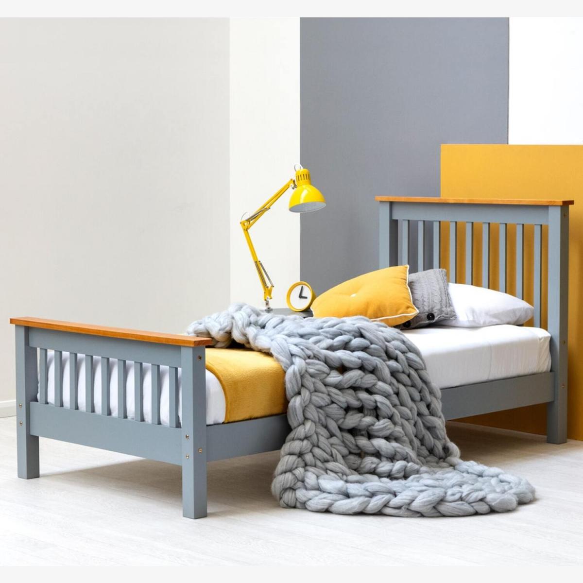 Pickmere Grey Solid Pine Wooden Bed Frame - Grey / Single