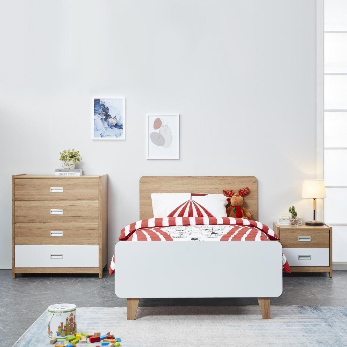 Broughton Single Wooden Bed Frame - White, Oak – image 2