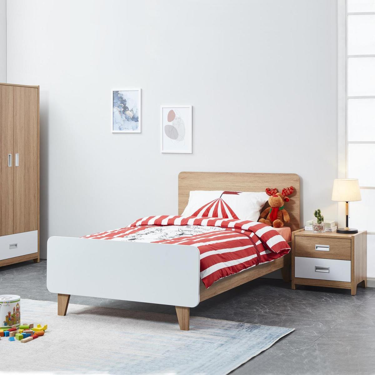 Broughton Single Wooden Bed Frame - White, Oak – image 1