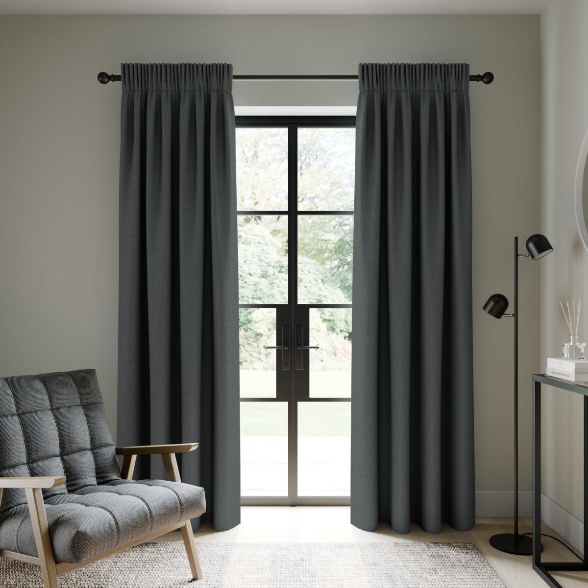 Berlin Charcoal Thermal Blackout Pencil Pleat Curtains Dark Grey – image 2