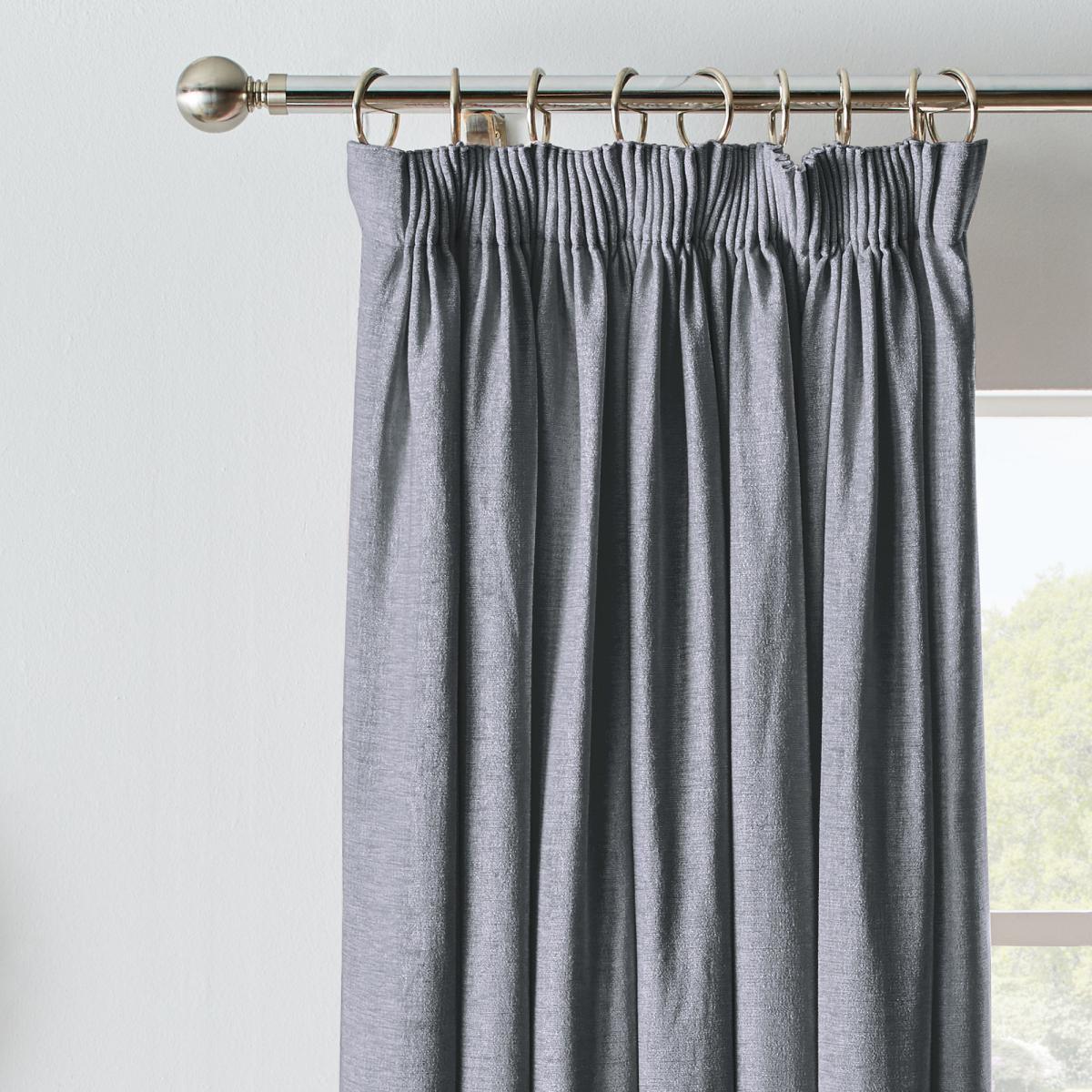 Chenille Pewter Blackout Pencil Pleat Curtains Grey – image 1