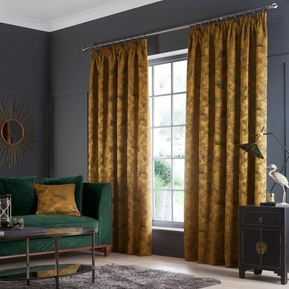 Crane Old Gold Pencil Pleat Curtains Old Gold – image 2