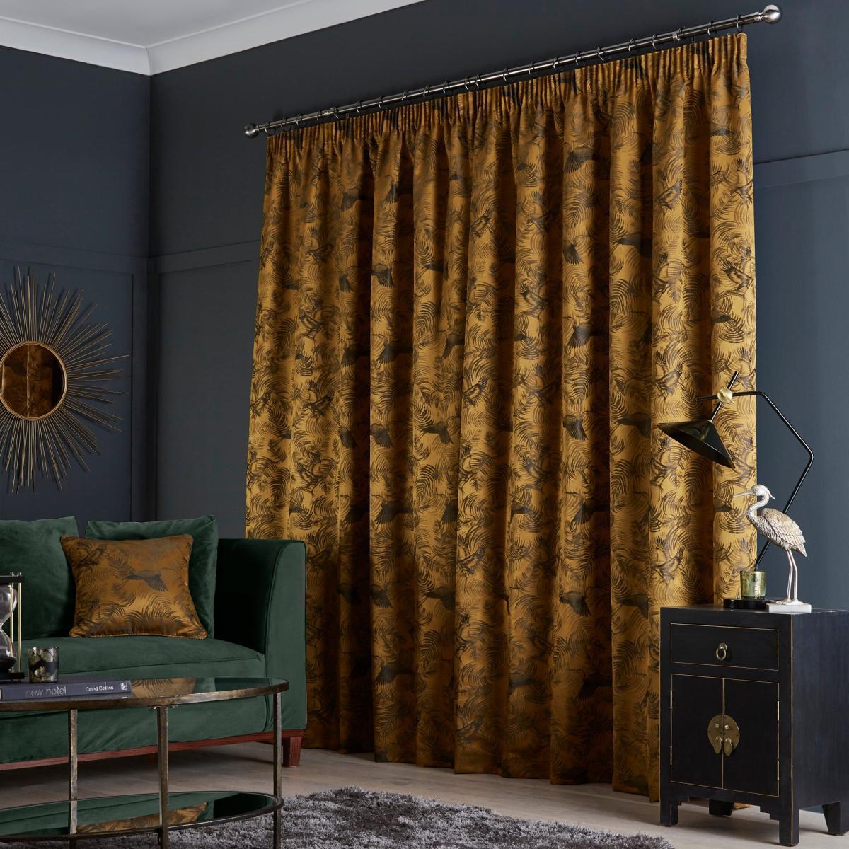 Crane Old Gold Pencil Pleat Curtains Old Gold – image 3