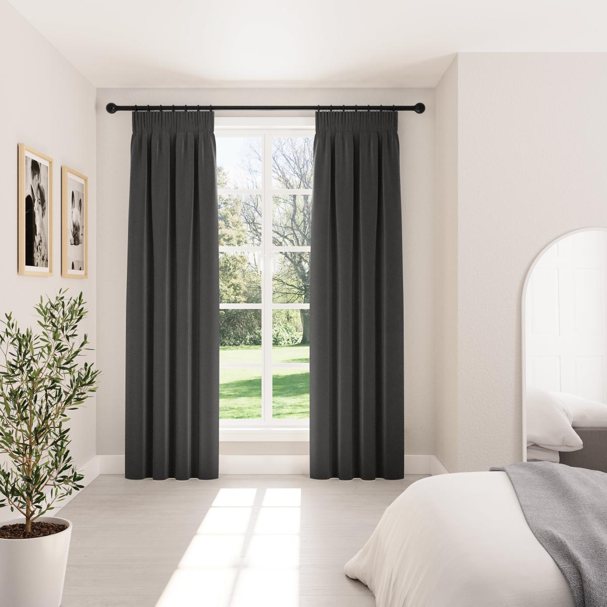 Phoenix Velour Graphite Thermal Pencil Pleat Curtains Graphite (Grey) – image 2