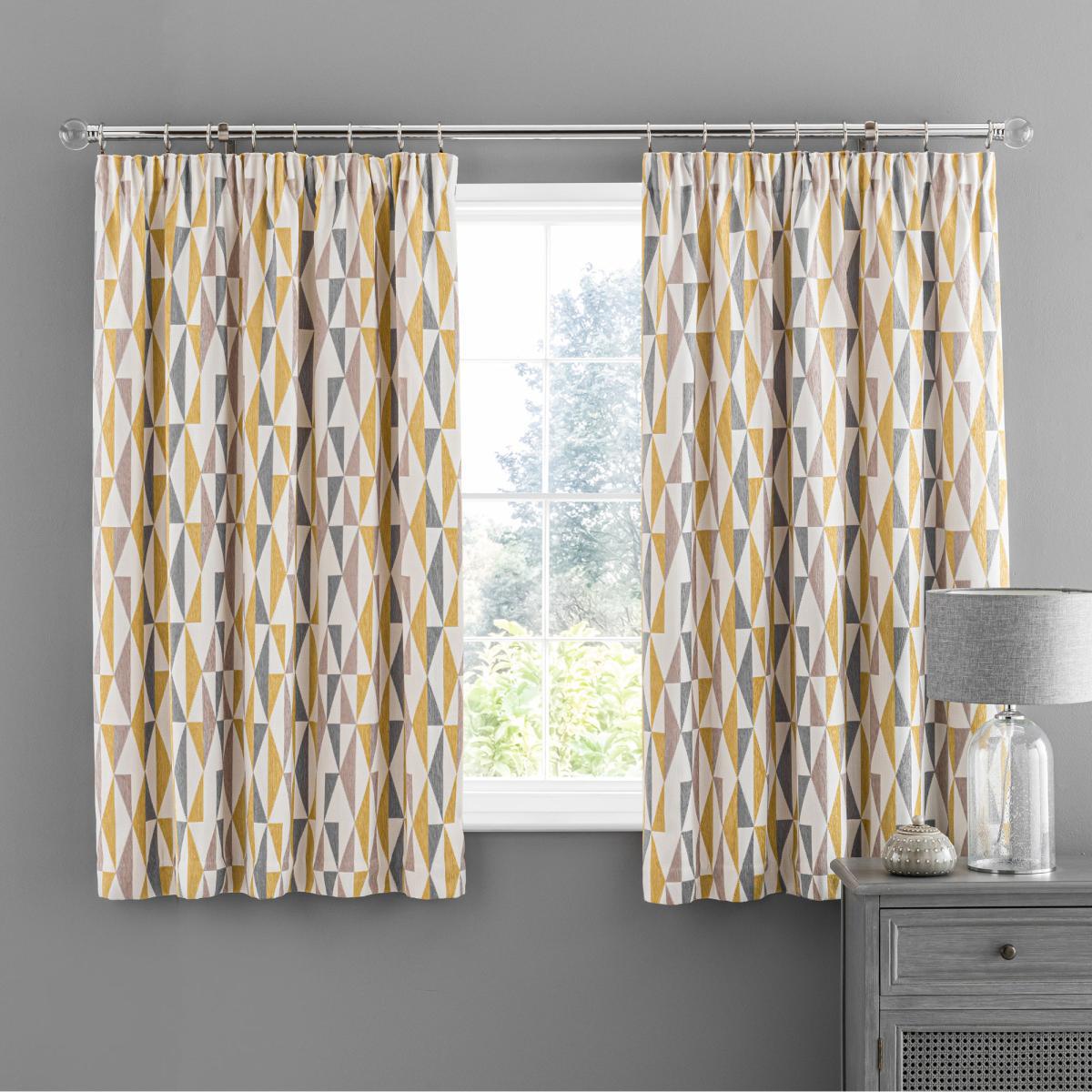 Elements Triangles Ochre Chenille Pencil Pleat Curtains Yellow, Grey and White – image 4