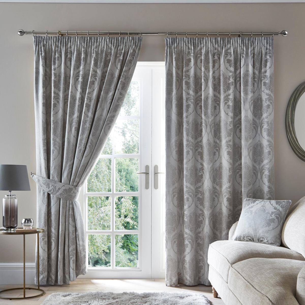 Zahra Silver Jacquard Pencil Pleat Curtains Silver – image 2