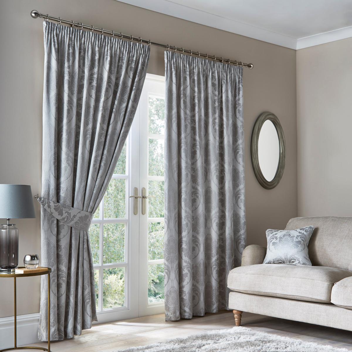 Zahra Silver Jacquard Pencil Pleat Curtains Silver – image 3