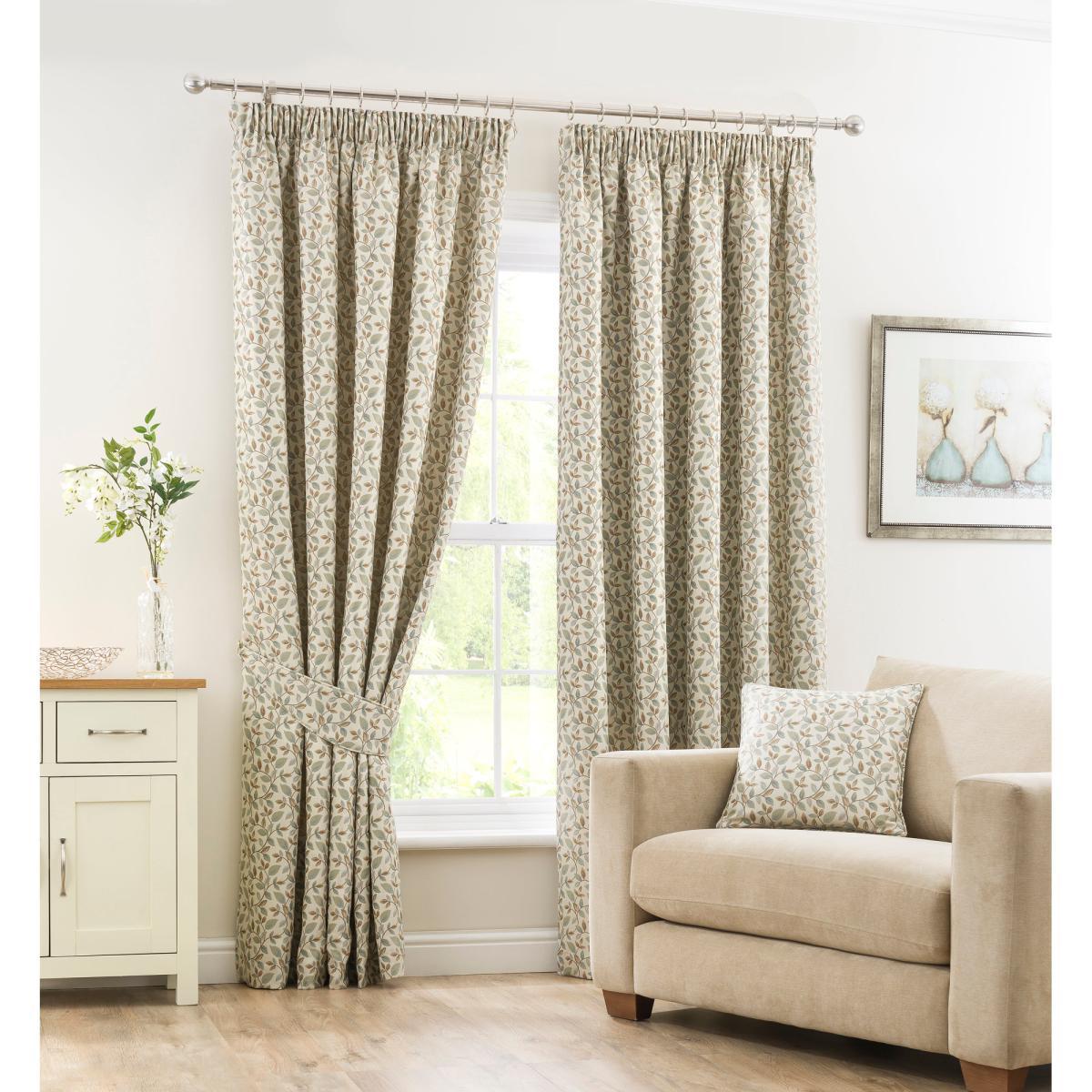 Dianna Duck Egg Pencil Pleat Curtains Blue, Green and Brown – image 2