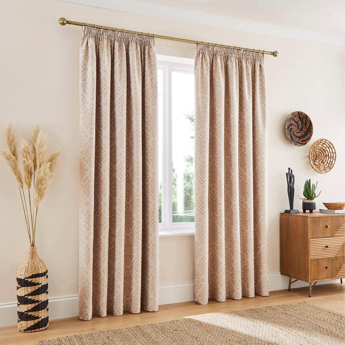 Azira Mushroom Blackout Pencil Pleat Curtains Beige – image 2