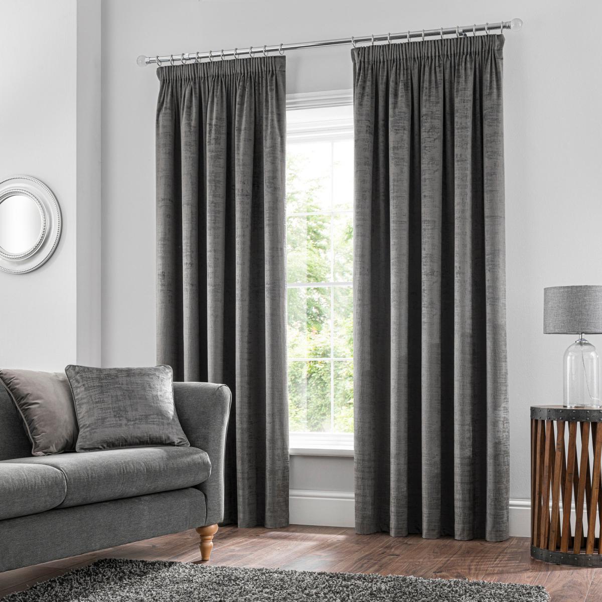 Ruben Grey Velour Pencil Pleat Curtains Grey – image 2