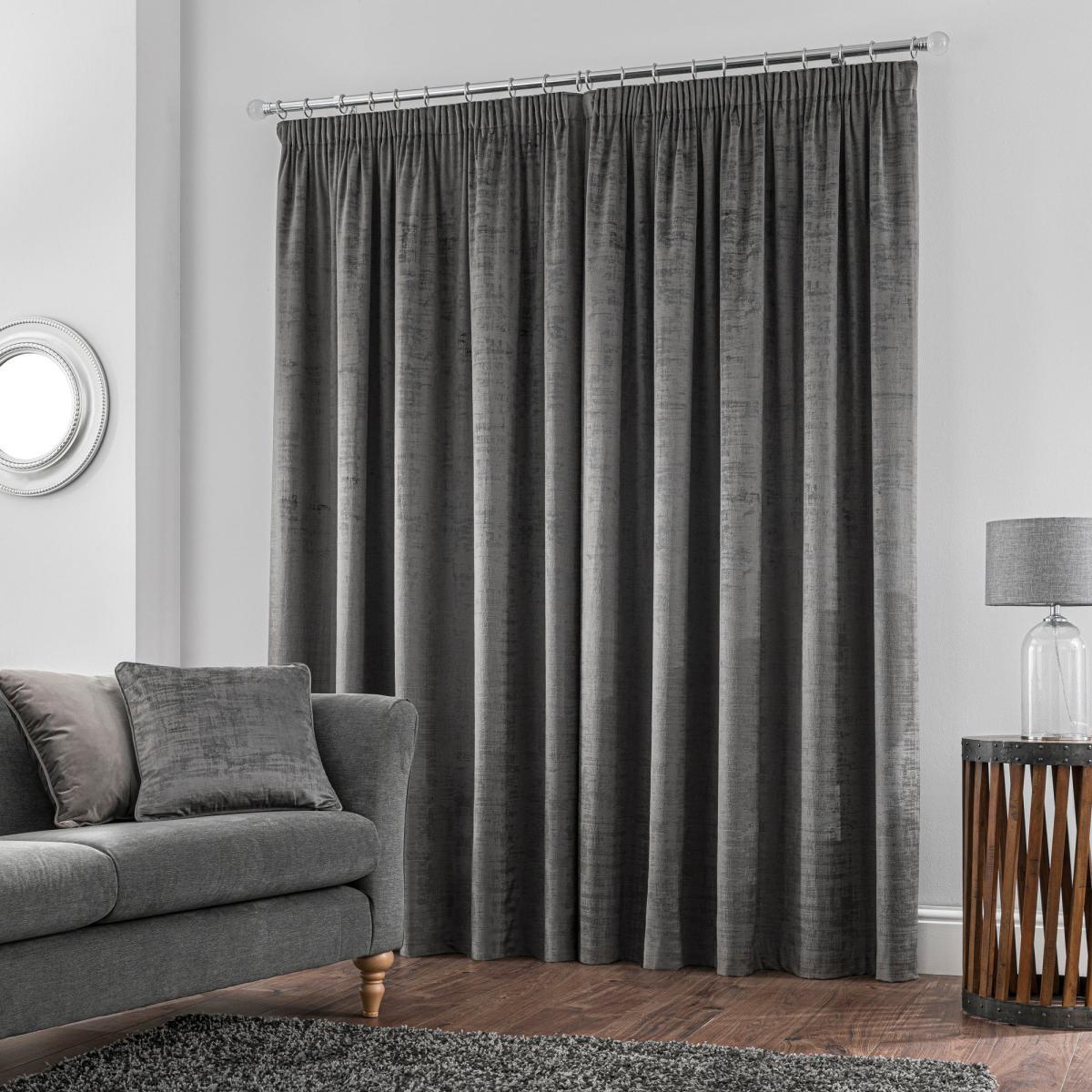 Ruben Grey Velour Pencil Pleat Curtains Grey – image 3
