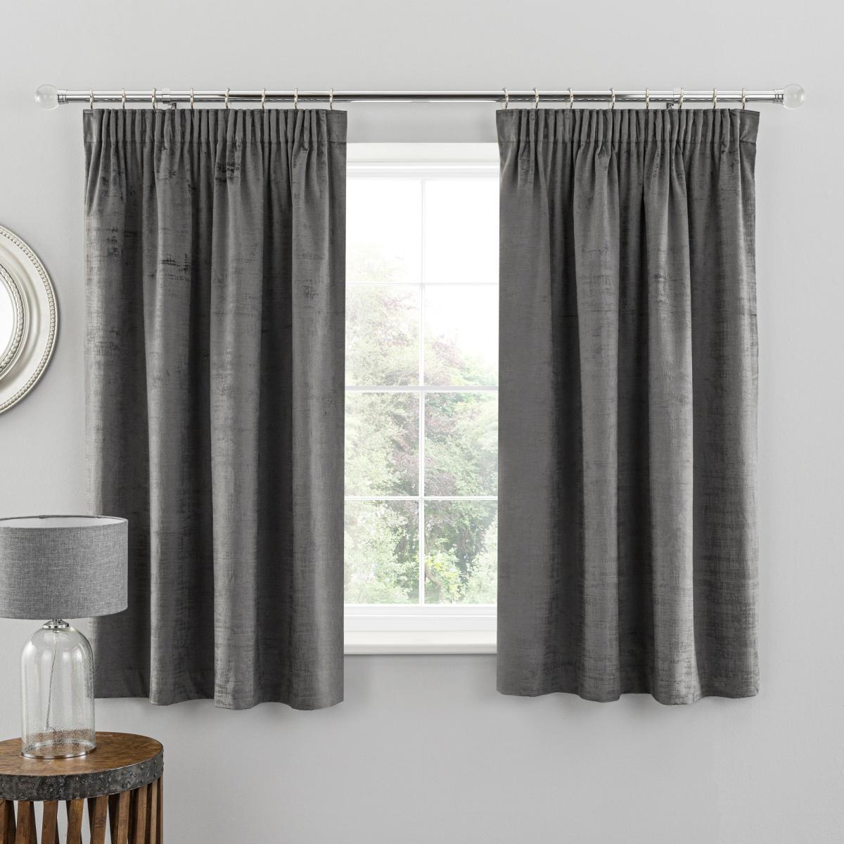Ruben Grey Velour Pencil Pleat Curtains Grey – image 4
