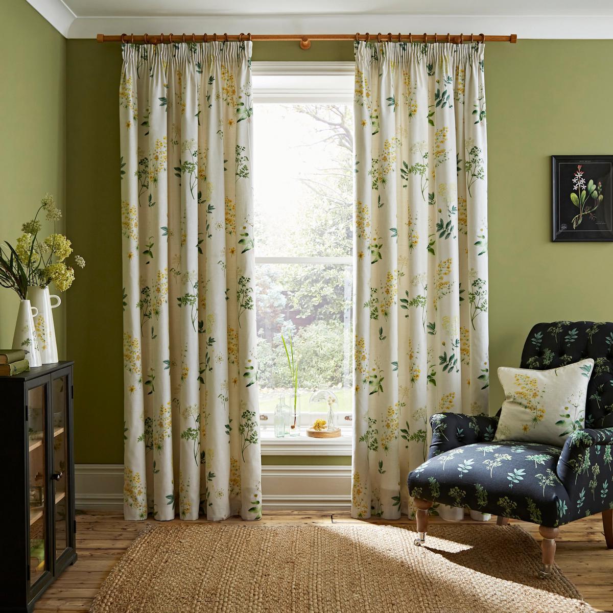 Marsh Botanical Ochre Pencil Pleat Curtains Ochre – image 2