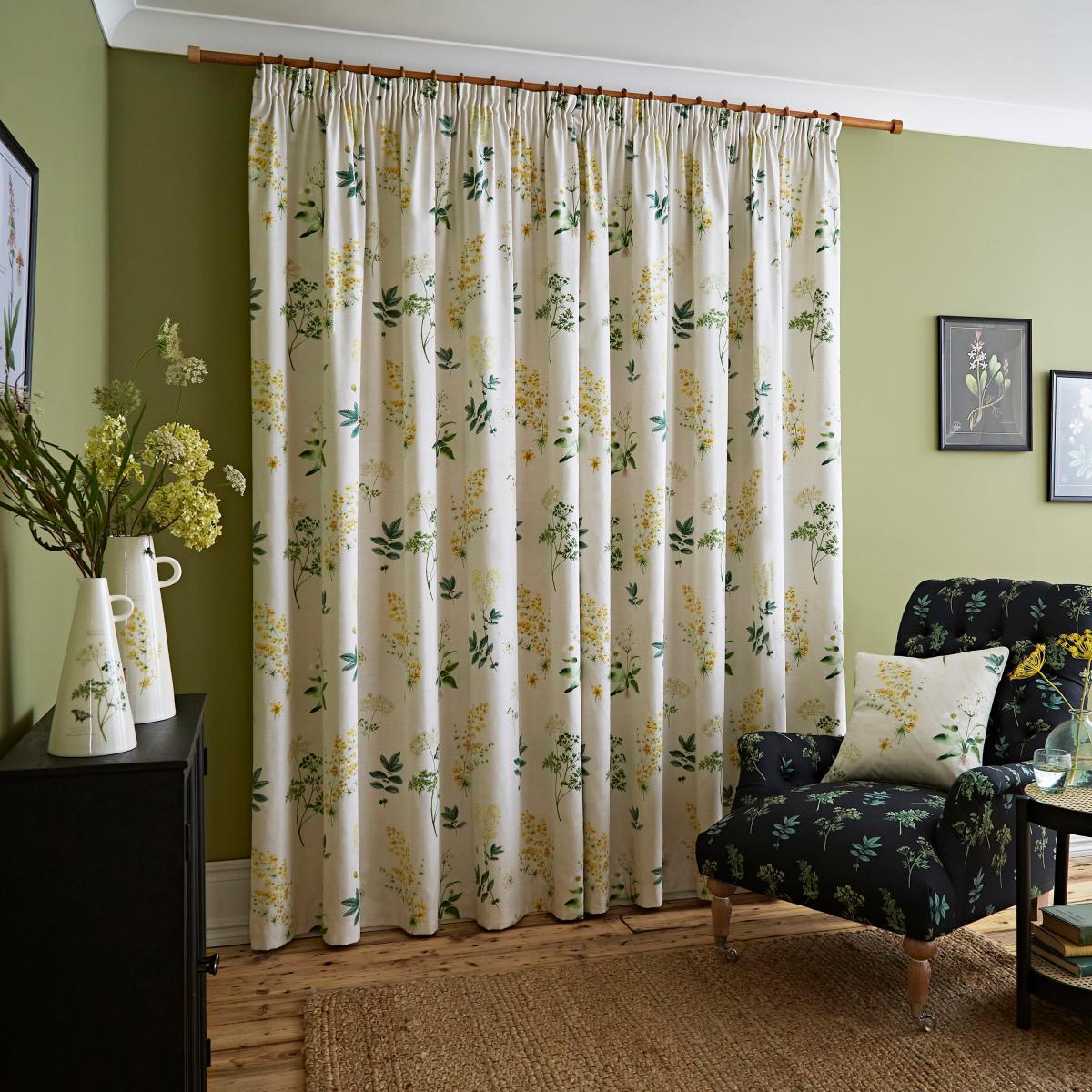 Marsh Botanical Ochre Pencil Pleat Curtains Ochre – image 3