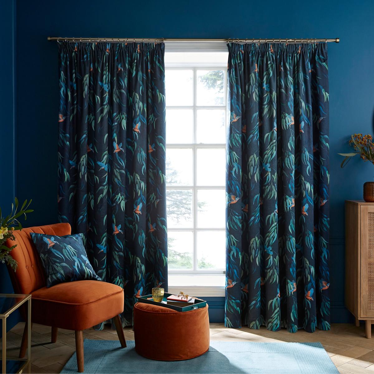 Kingfisher Peacock Pencil Pleat Curtains Green/Blue/Orange – image 2