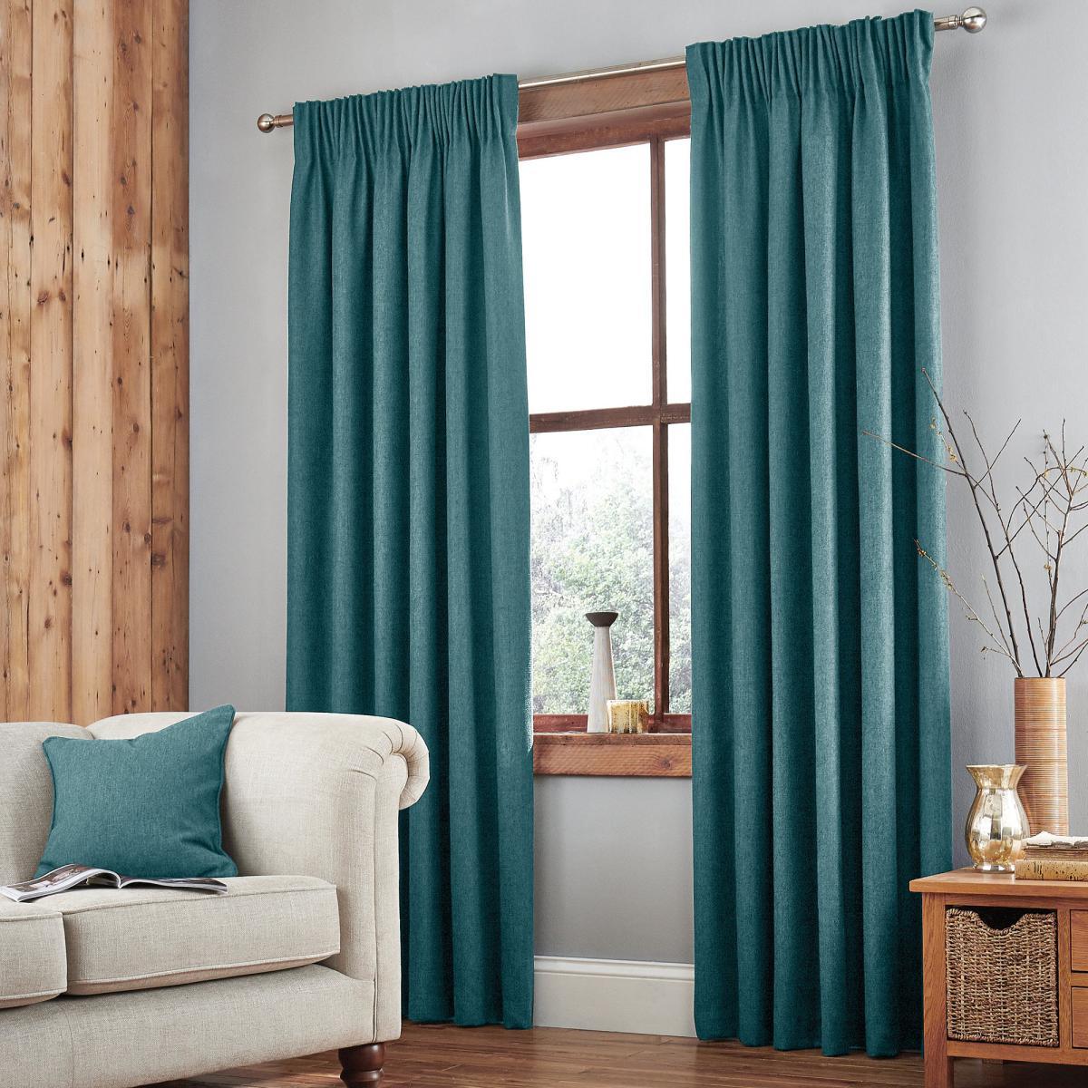 Jennings Peacock Thermal Pencil Pleat Curtains Blue – image 2