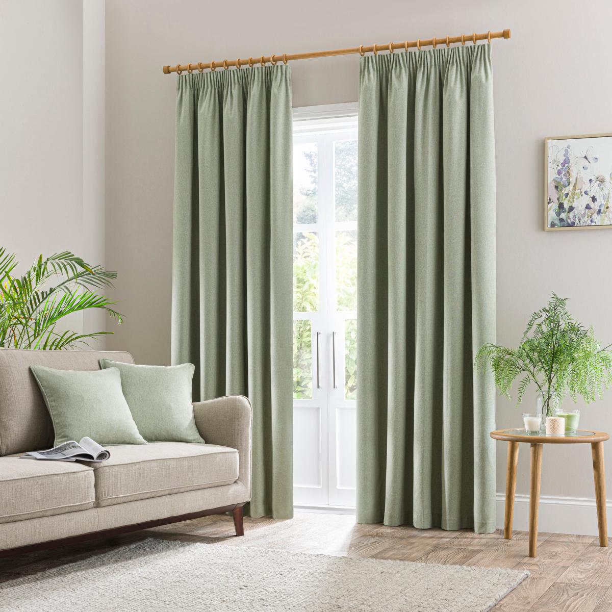 Luna Sage Blackout Pencil Pleat Curtains Green – image 2