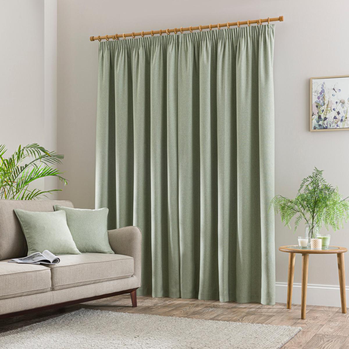 Luna Sage Blackout Pencil Pleat Curtains Green – image 3