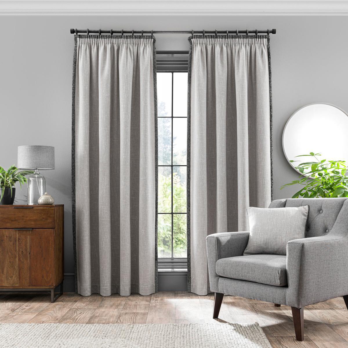 Boucle Border Grey Pencil Pleat Curtains Grey and White – image 2