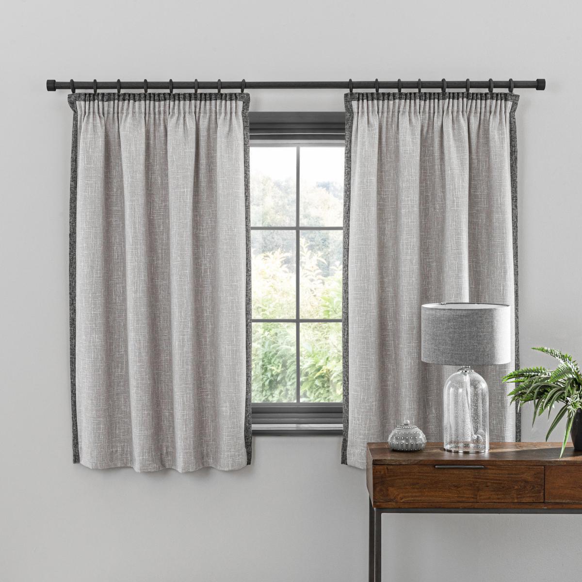 Boucle Border Grey Pencil Pleat Curtains Grey and White – image 3