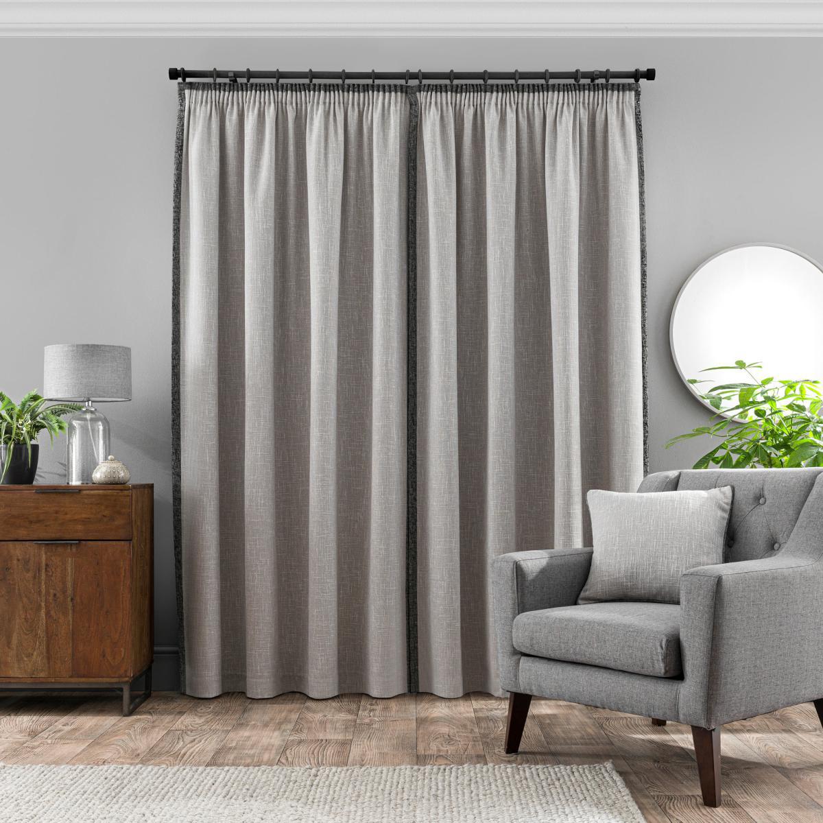Boucle Border Grey Pencil Pleat Curtains Grey and White – image 5