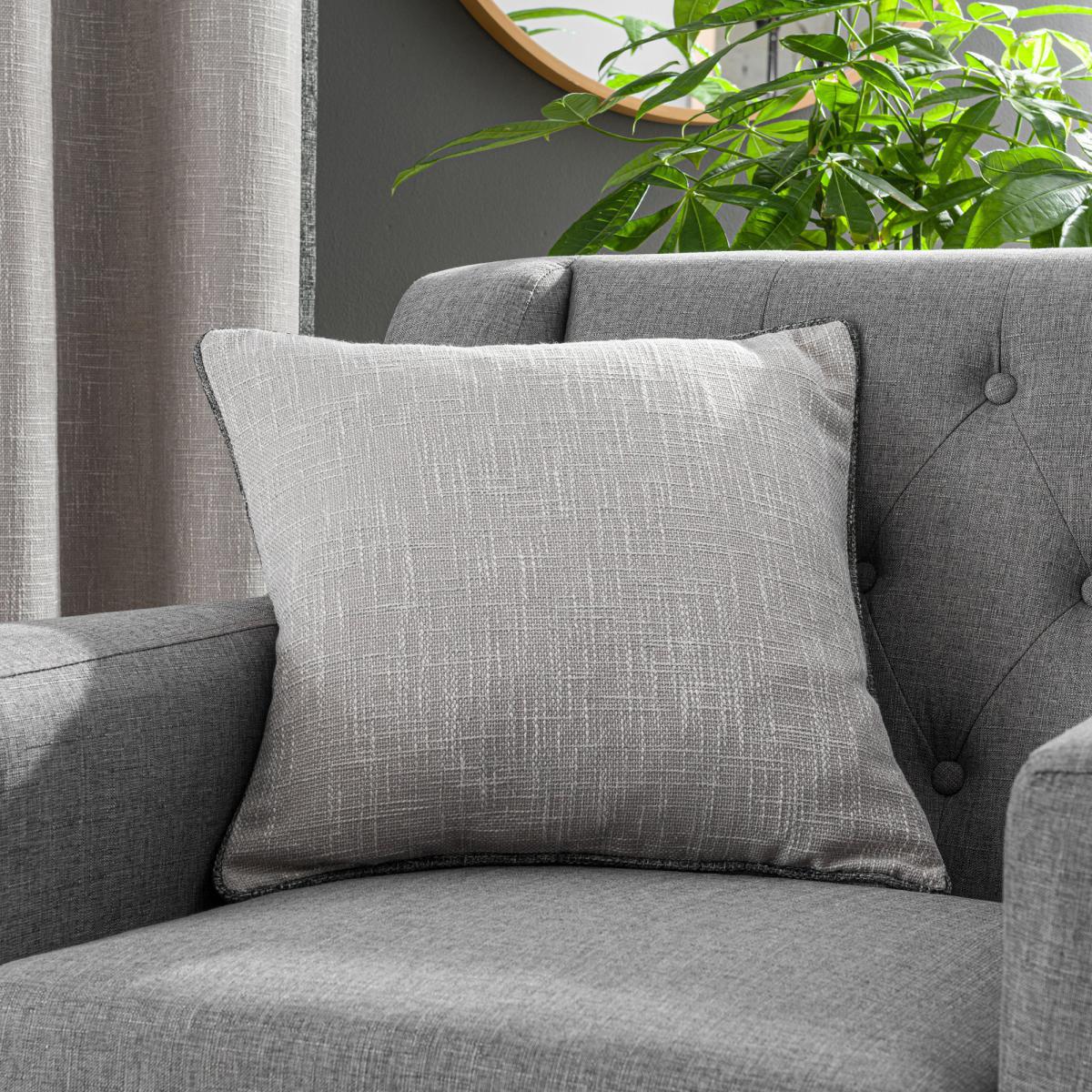 Boucle Border Grey Pencil Pleat Curtains Grey and White – image 6