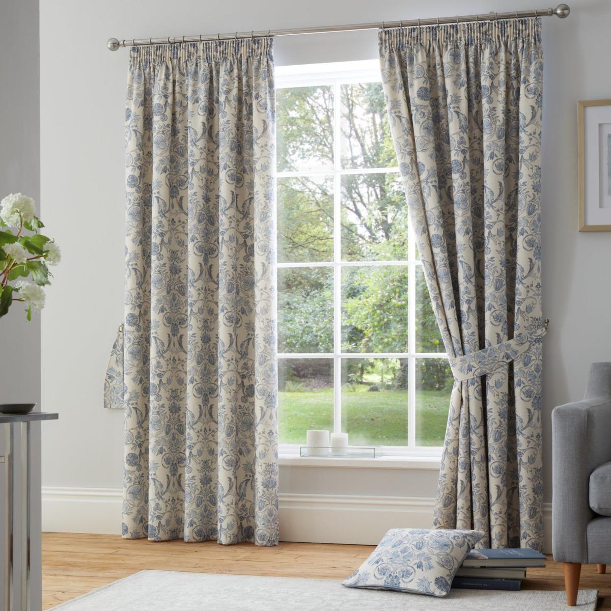 Averie Blue Pencil Pleat Curtains Blue – image 2