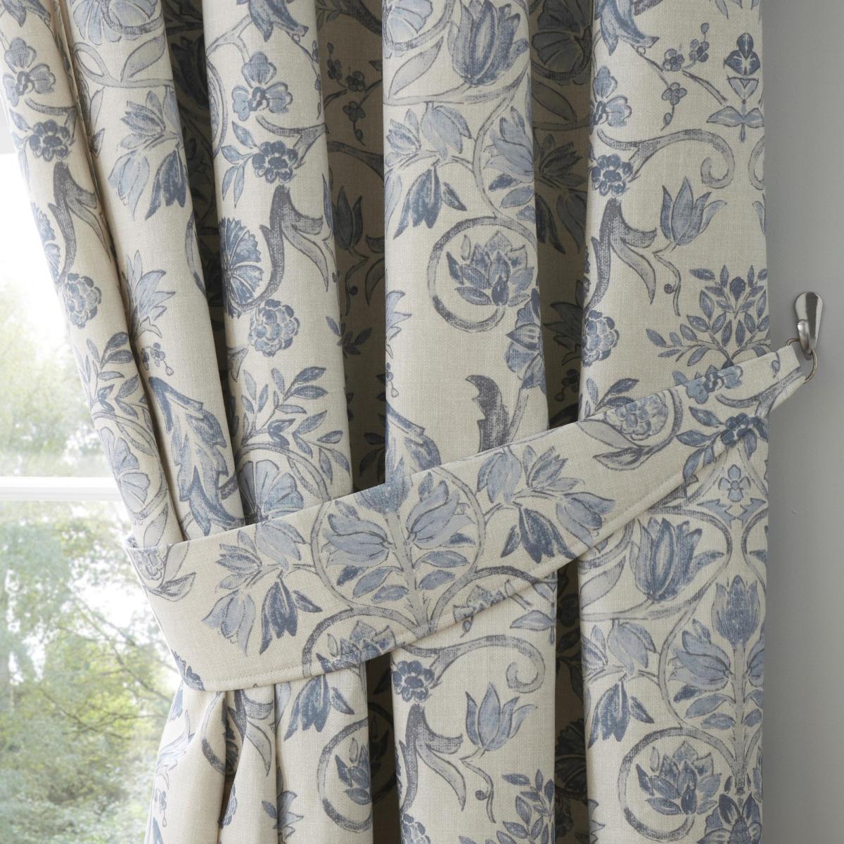 Averie Blue Pencil Pleat Curtains Blue – image 4