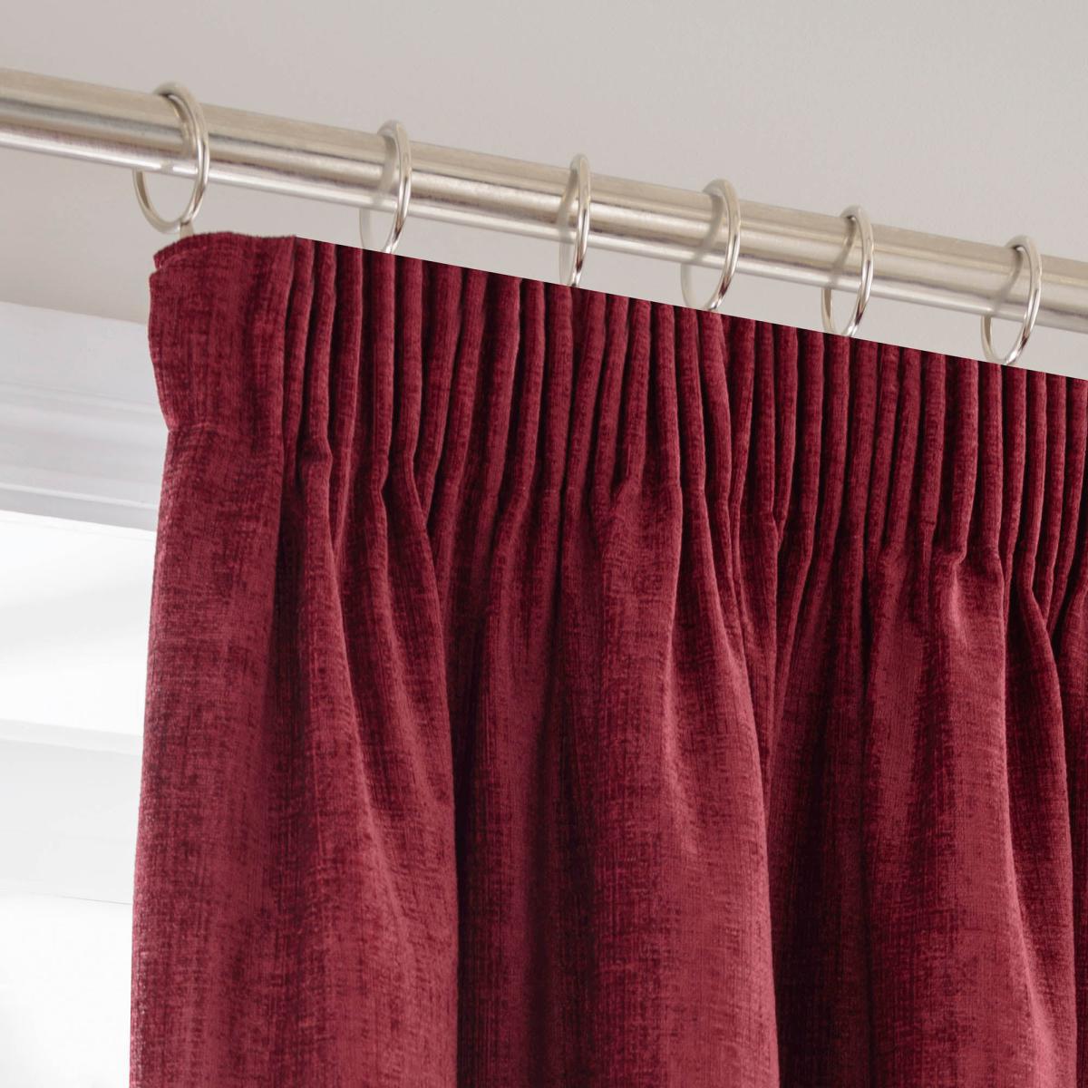Chenille Wine Pencil Pleat Curtains Red – image 5