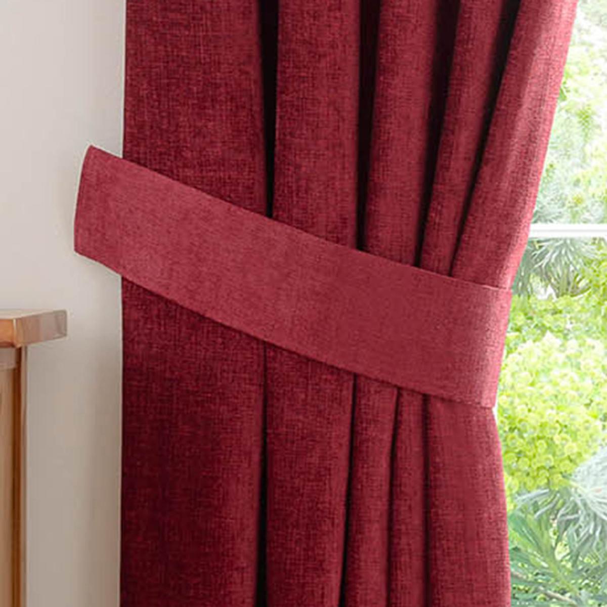 Chenille Wine Pencil Pleat Curtains Red – image 6