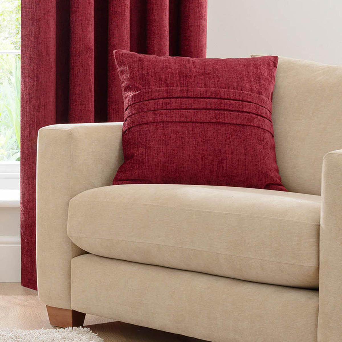 Chenille Wine Pencil Pleat Curtains Red – image 7