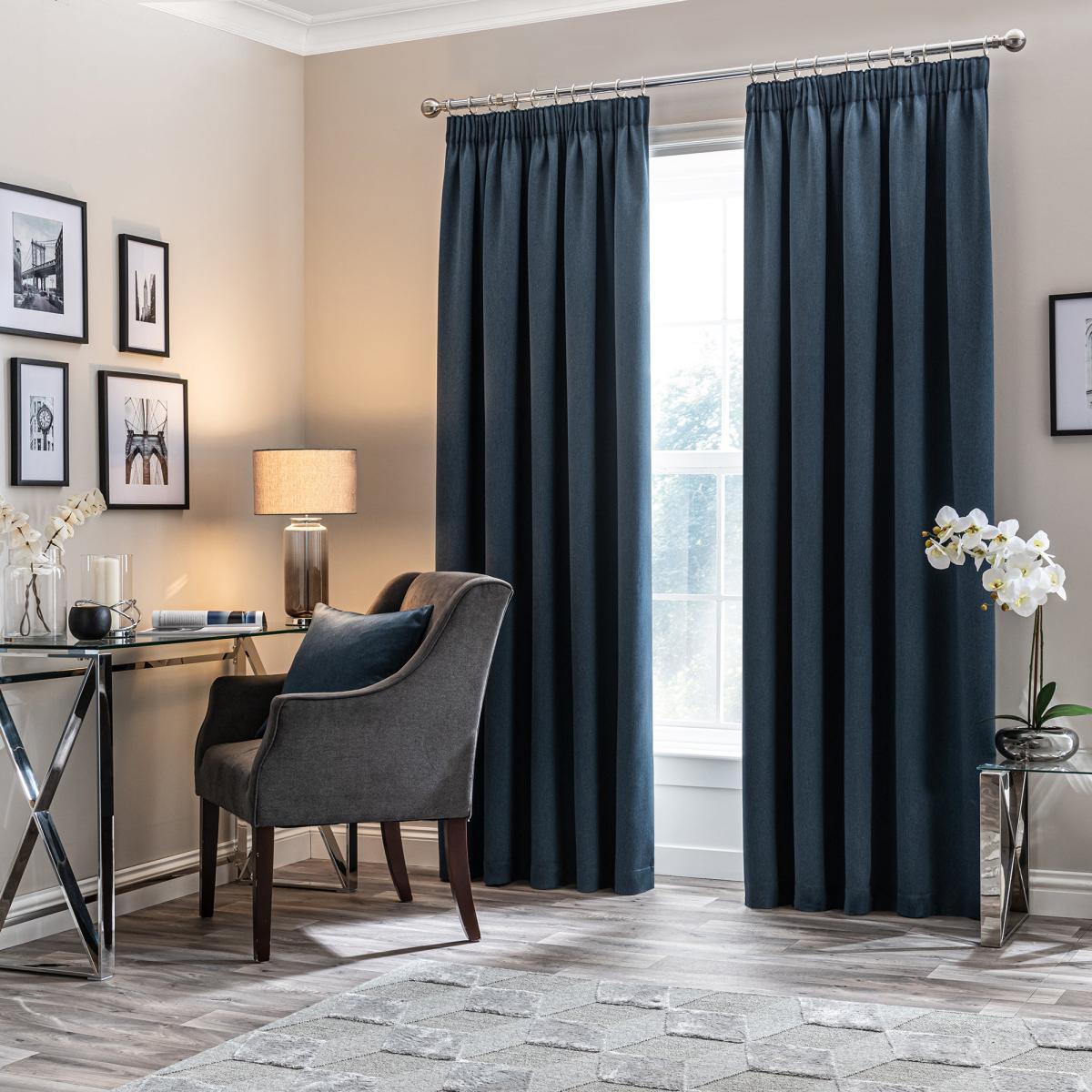 Luxe Navy Room Darkening Pencil Pleat Curtains Navy – image 2