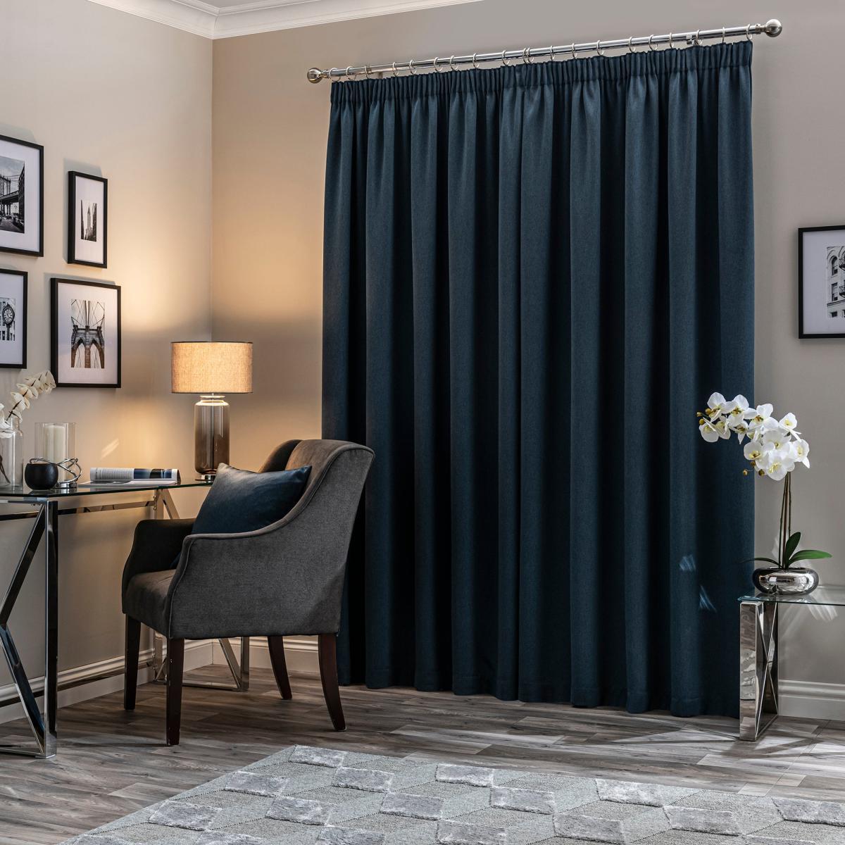 Luxe Navy Room Darkening Pencil Pleat Curtains Navy – image 3