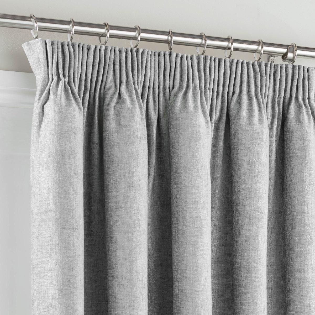 Chenille Silver Thermal Pencil Pleat Door Curtain Silver – image 3